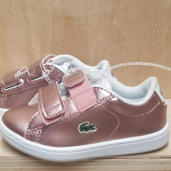 lacoste rose gold and white shoes